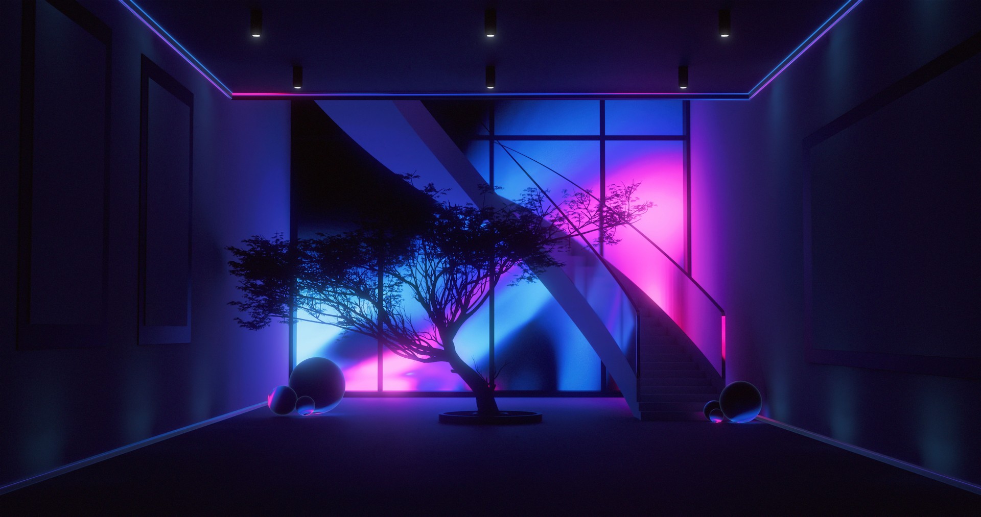 Neon lightened interior design in Japanese style